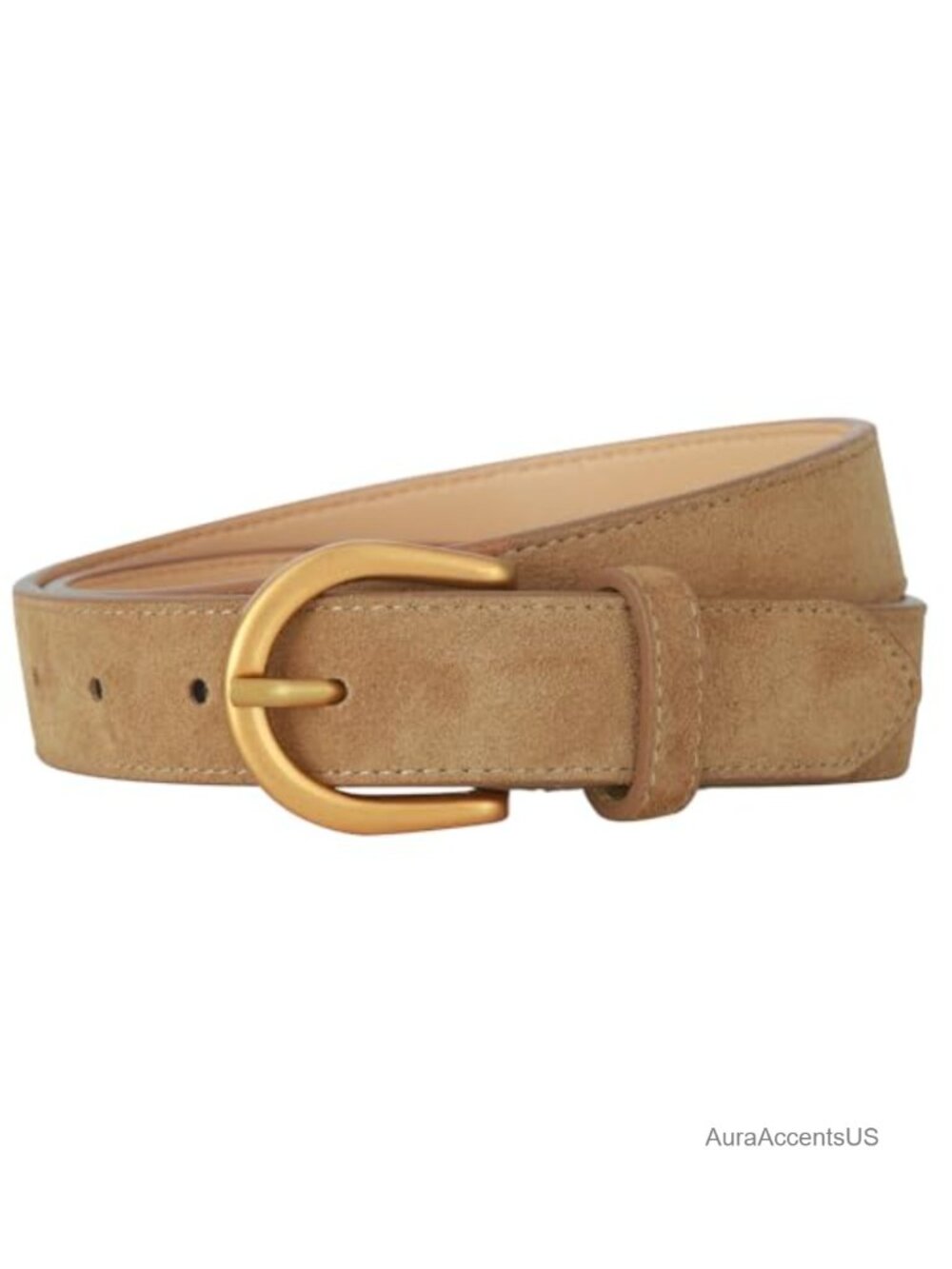 Genuine Suede Leather Belt with Gold Buckle for Women